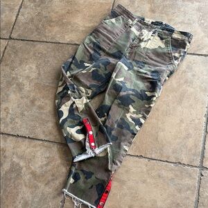 Veronica Beard Camouflage Pants with Red Details